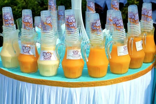 Branded Dalausi cups and glass jugs ready for guests